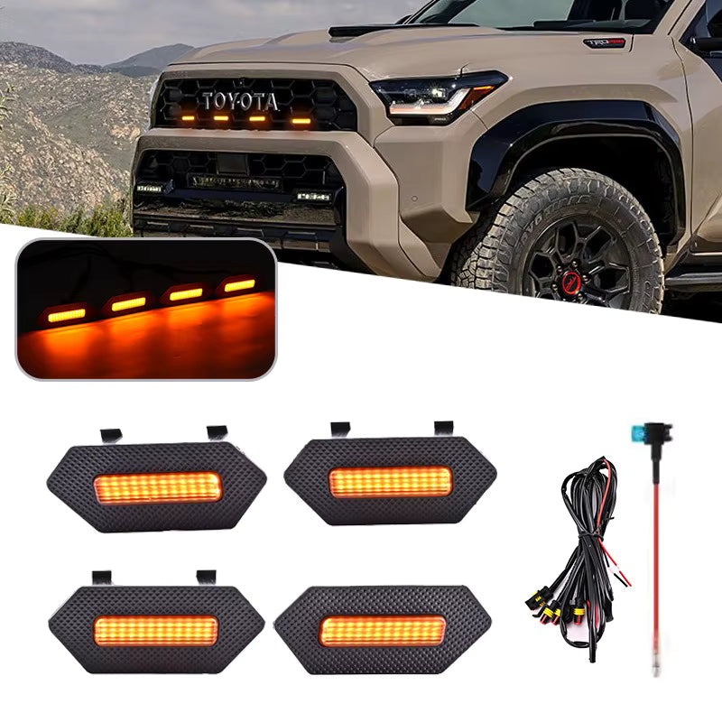 4pieces Suitable for 2025 Toyota 4Runner TRD/ TRD PRO Car Grille Light Led Daytime Running Lights Yellow White Warning Light