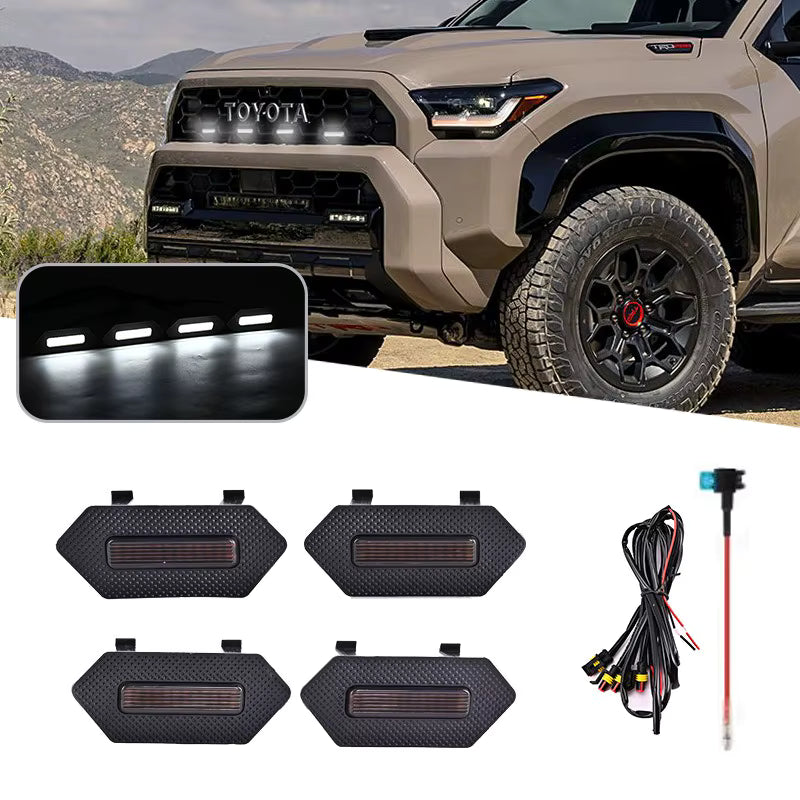 4pieces Suitable for 2025 Toyota 4Runner TRD/ TRD PRO Car Grille Light Led Daytime Running Lights Yellow White Warning Light