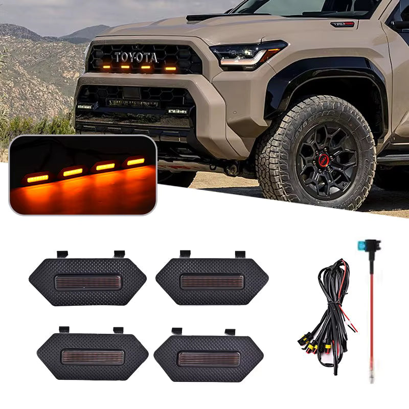 4pieces Suitable for 2025 Toyota 4Runner TRD/ TRD PRO Car Grille Light Led Daytime Running Lights Yellow White Warning Light