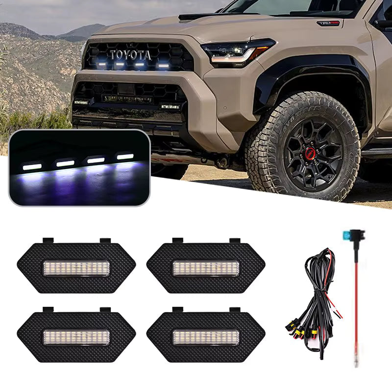 4pieces Suitable for 2025 Toyota 4Runner TRD/ TRD PRO Car Grille Light Led Daytime Running Lights Yellow White Warning Light