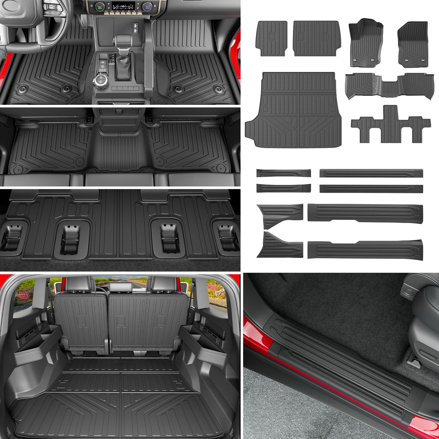 Rear Backrest Mat Cargo Liner Floor Mat Door Sill Protector 2nd Row Under Mat for 2025 Toyota 4Runner TPE