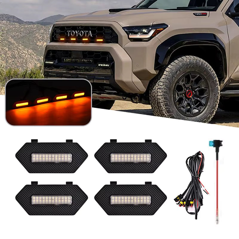 4pieces Suitable for 2025 Toyota 4Runner TRD/ TRD PRO Car Grille Light Led Daytime Running Lights Yellow White Warning Light